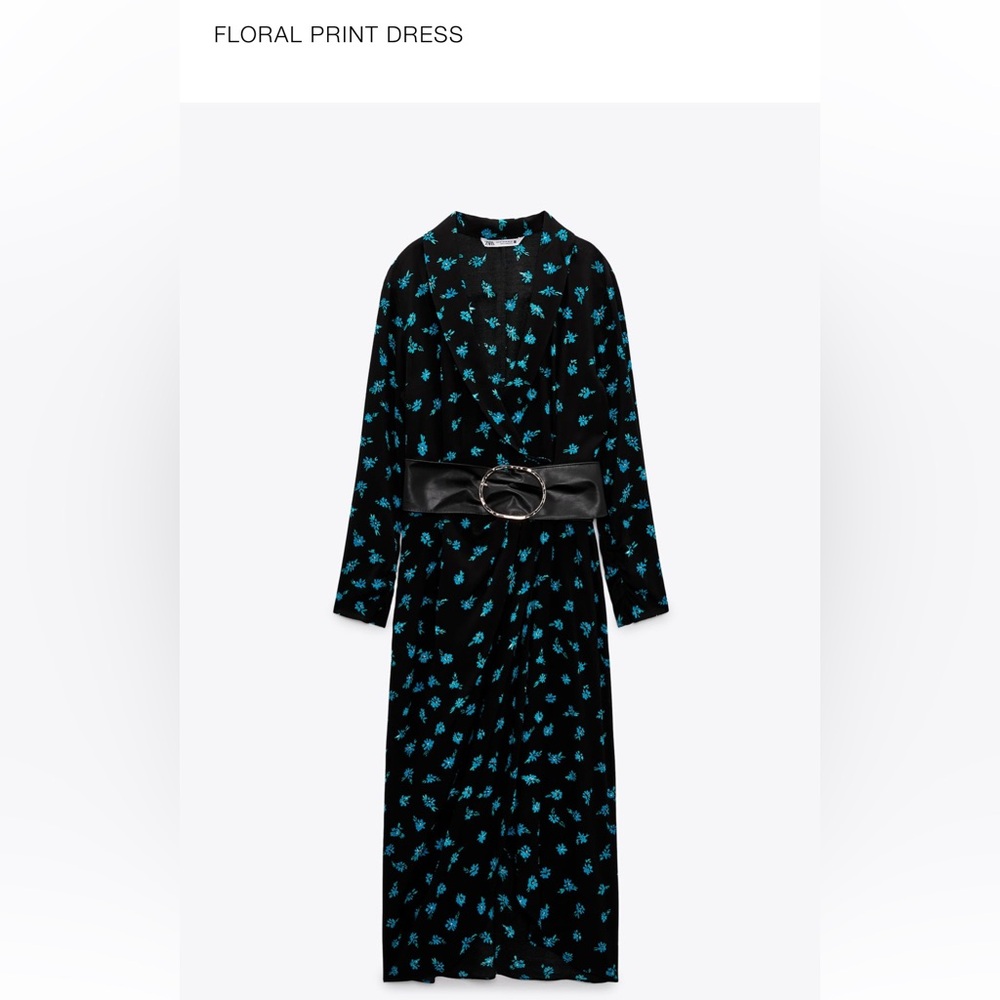 Zara Black and Blue Sheath Dress with V-Neck